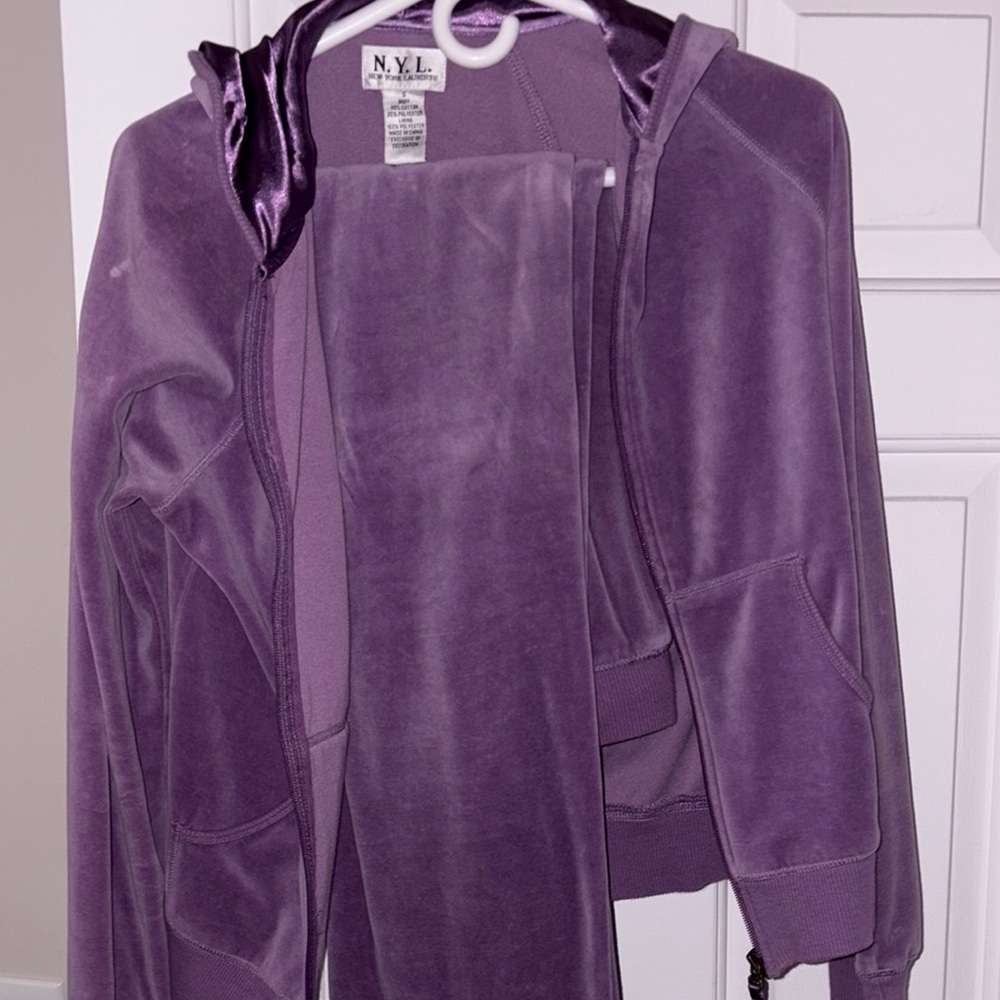 New York Laundry Purple Velour Hoodie Jacket and Pants Track Suit